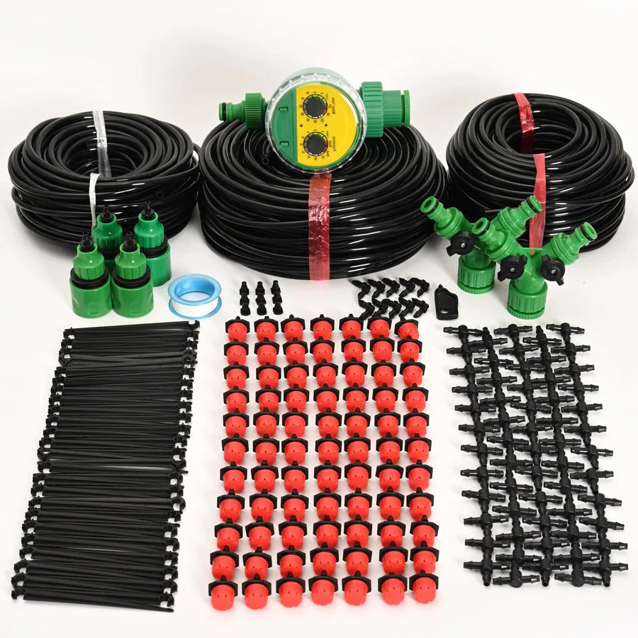 Automatic Drip Irrigation System with Programmable Timer and Pressure Regulator, 32ft