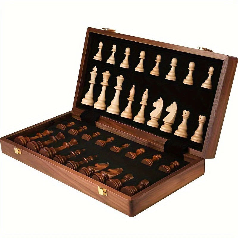 Chess Board with 34 Wooden Pieces and Stable Base, 15.7 Inch