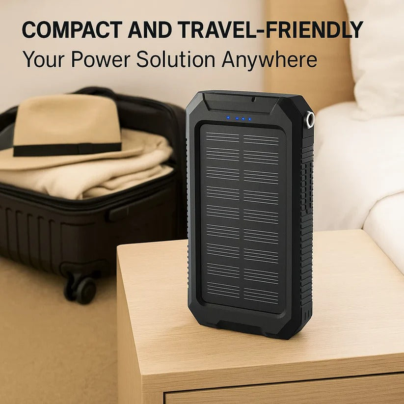 Solar Power Bank 500000mAh with Dual USB Ports and LED Flashlights, IP44 Splash Protection