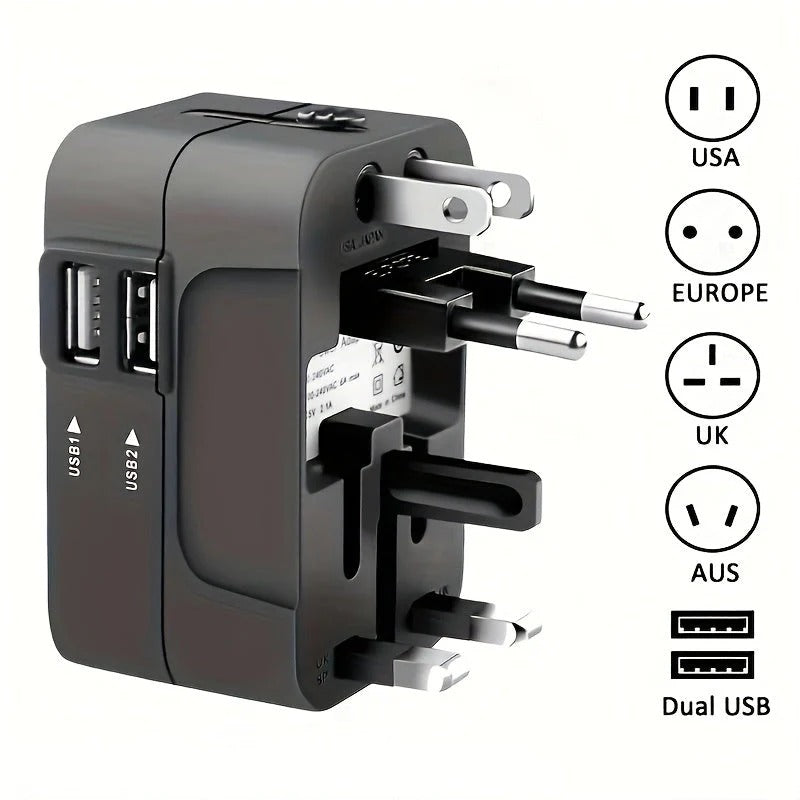 Travel Adapter with Dual USB Ports and Dual Voltage for International Use