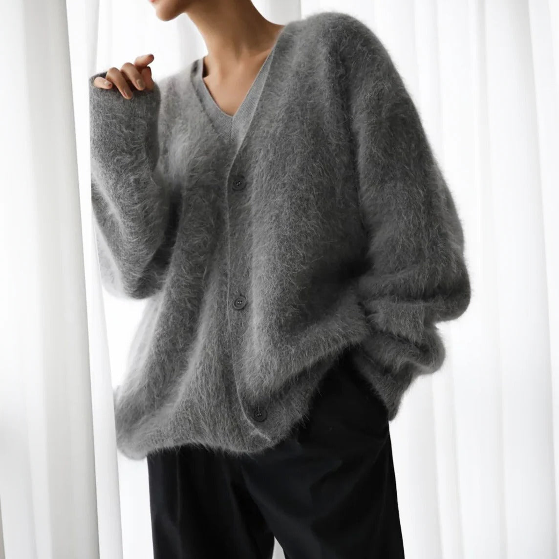 Women's Knit Sweater with Round Neckline and Natural Fiber, Shape Retention