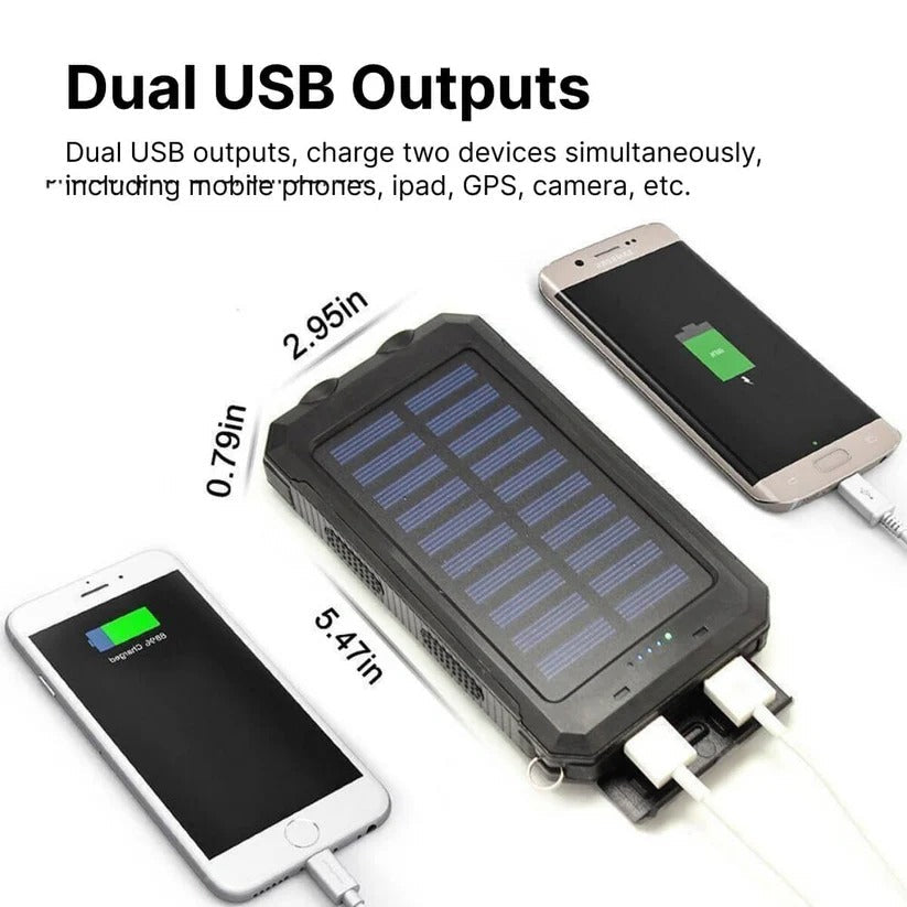 Solar Power Bank 500000mAh with Dual USB Ports and LED Flashlights, IP44 Splash Protection