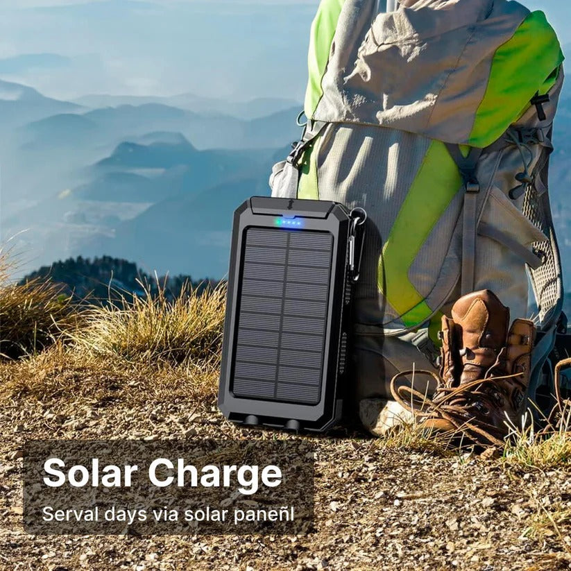 Solar Power Bank 500000mAh with Dual USB Ports and LED Flashlights, IP44 Splash Protection