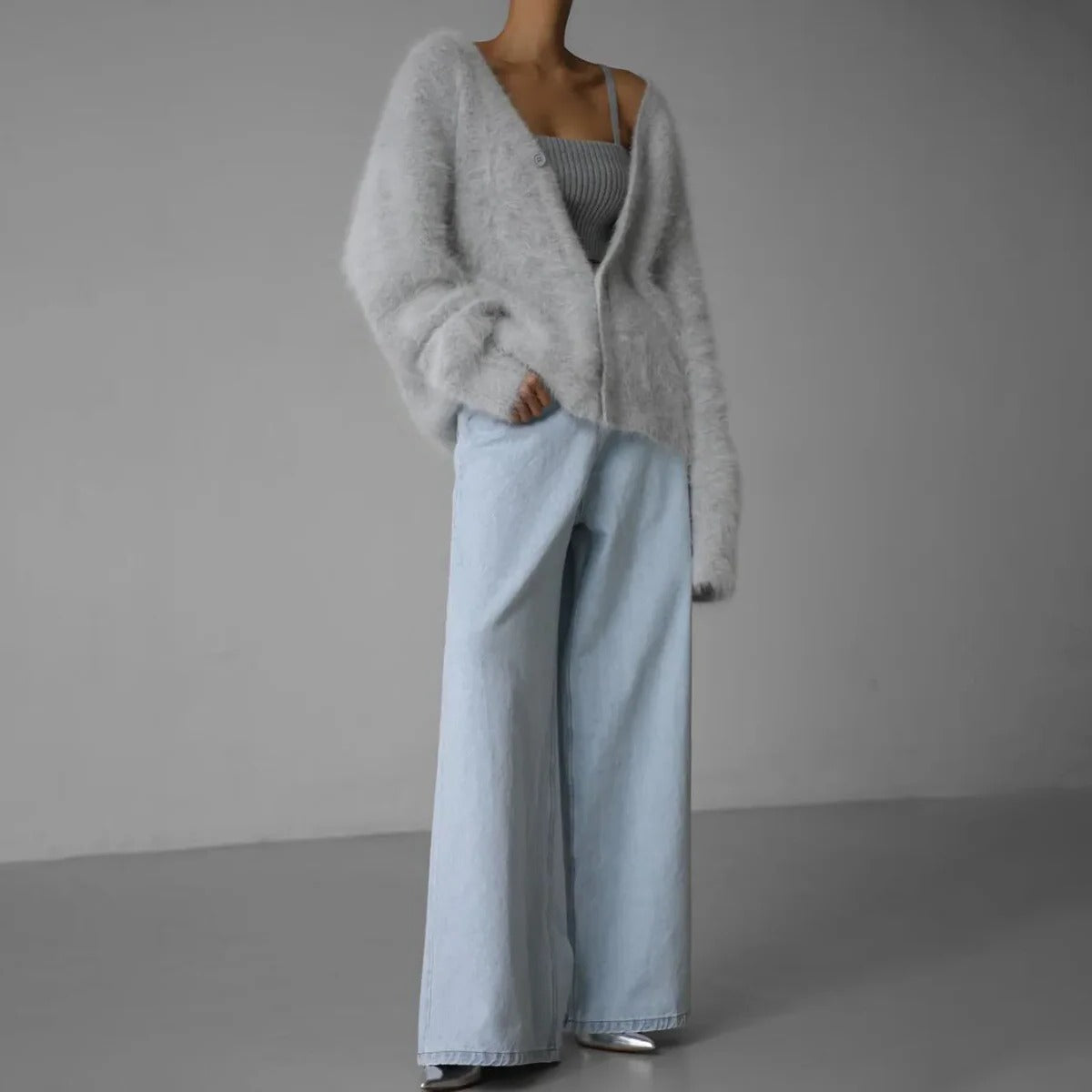 Women's Knit Sweater with Round Neckline and Natural Fiber, Shape Retention