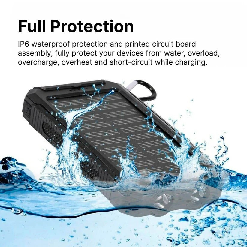Solar Power Bank 500000mAh with Dual USB Ports and LED Flashlights, IP44 Splash Protection