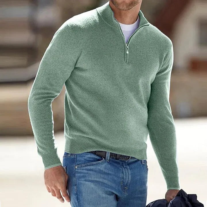 Mens Long Sleeve Sweater with Close Fitting Shape and Solid Color Design