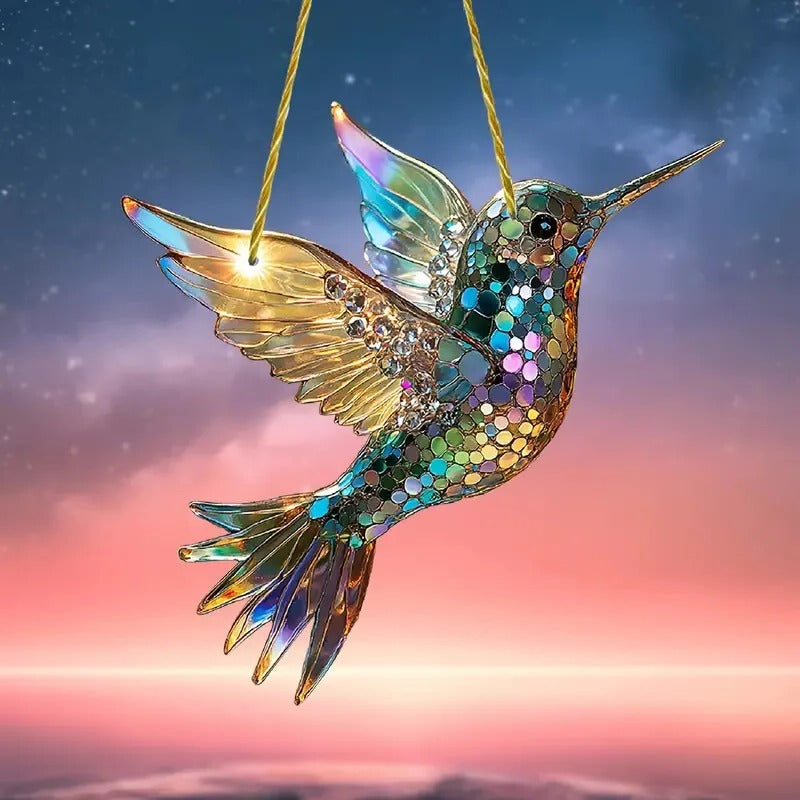 Acrylic Bird Suncatcher with Hanging Loop and Colored Light Reflection