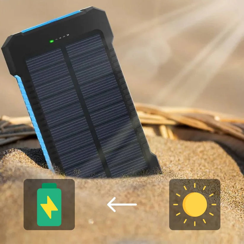 Solar Power Bank 500000mAh with Dual USB Ports and LED Flashlights, IP44 Splash Protection