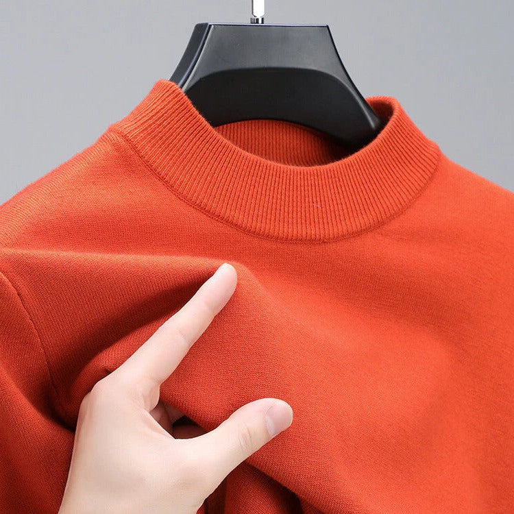 Mens Crew Neck Pullover Sweater with Ribbed Hem and Long Sleeves