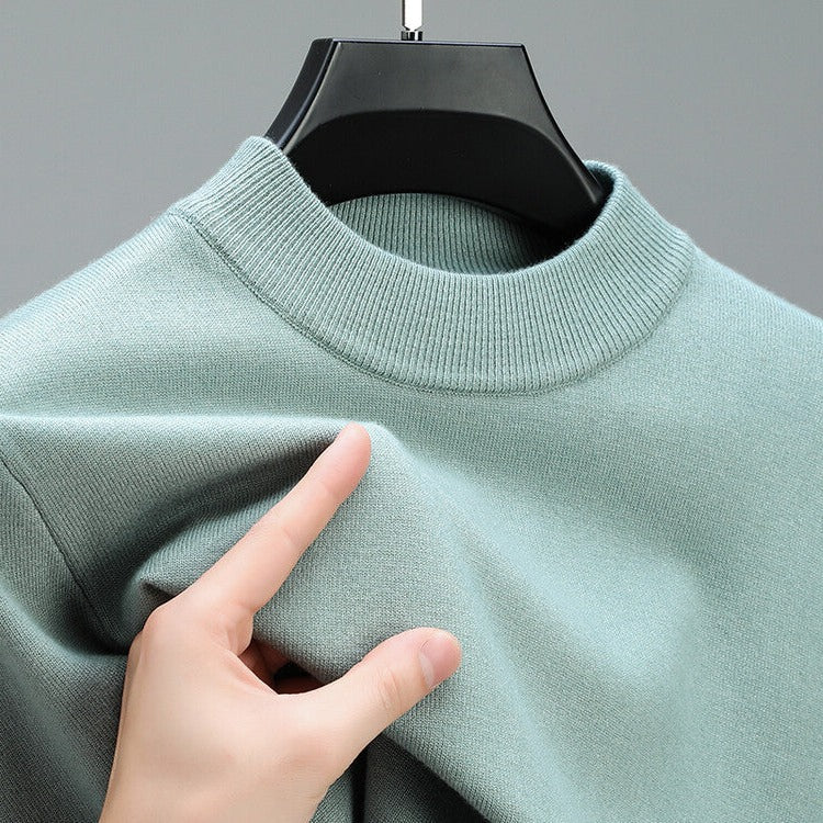 Mens Crew Neck Pullover Sweater with Ribbed Hem and Long Sleeves