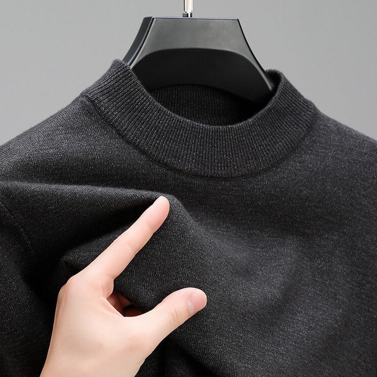 Mens Crew Neck Pullover Sweater with Ribbed Hem and Long Sleeves