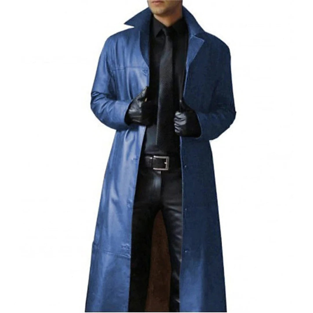 Genuine Leather Coat for Men with Front Zipper and Inside Pockets
