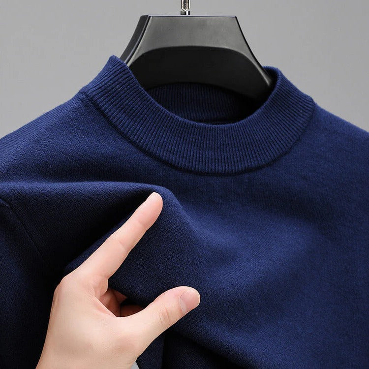 Mens Crew Neck Pullover Sweater with Ribbed Hem and Long Sleeves
