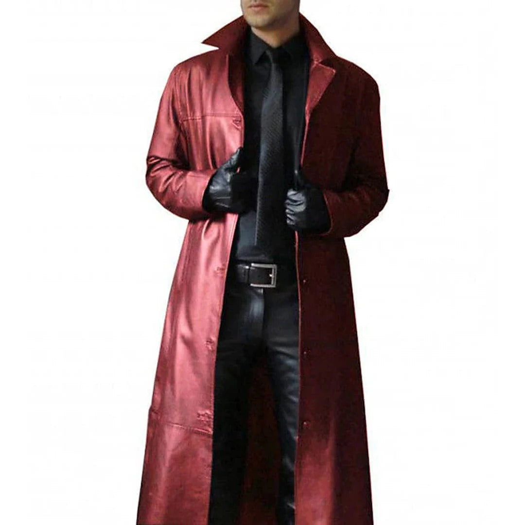 Genuine Leather Coat for Men with Front Zipper and Inside Pockets