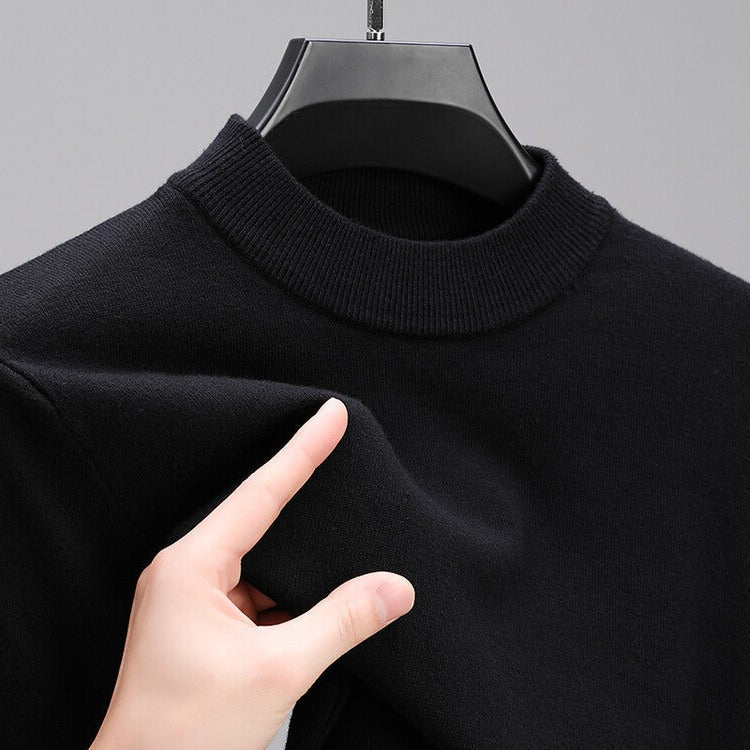 Mens Crew Neck Pullover Sweater with Ribbed Hem and Long Sleeves