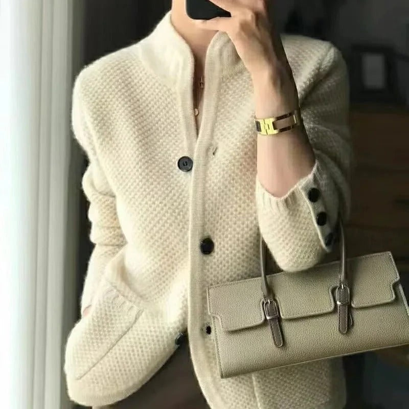 Knit Sweater Jacket with Full Front Closure and Side Pockets for Winter