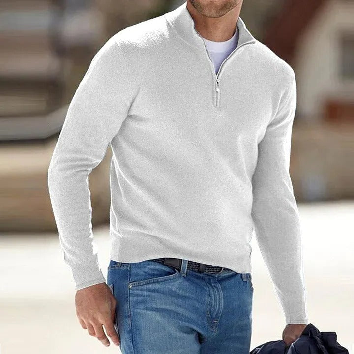 Mens Long Sleeve Sweater with Close Fitting Shape and Solid Color Design