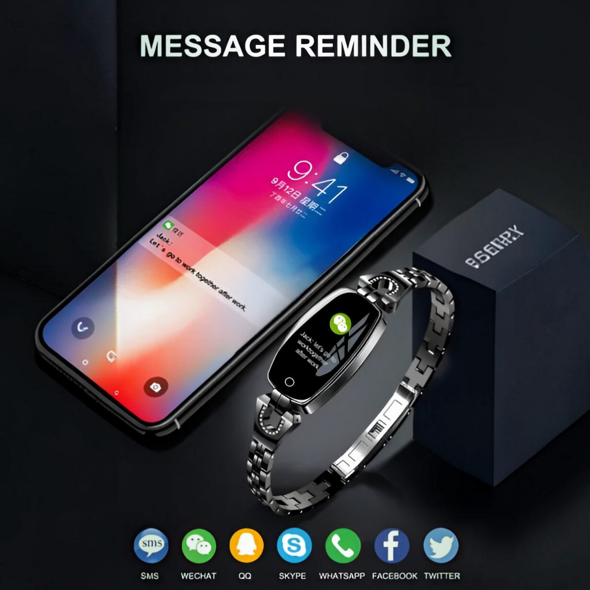 Activity Tracker Bracelet with Color Touchscreen and Heart Rate Monitor, Three Interchangeable Chains