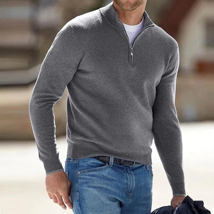 Mens Long Sleeve Sweater with Close Fitting Shape and Solid Color Design