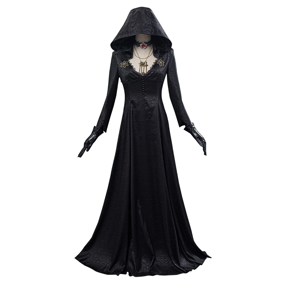 Vampire Lady Cosplay Costume with Jacquard Coat and Dress, Tattoo Stickers