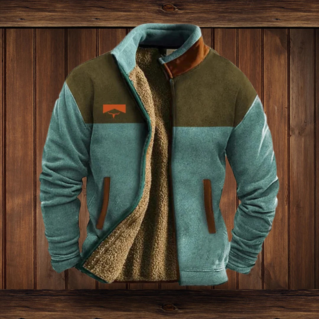 Men Fleece Jacket with Full Zip Front and High Collar, Side Pockets