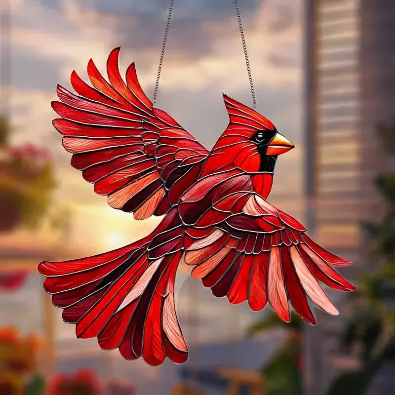 Acrylic Bird Suncatcher with Hanging Loop and Colored Light Reflection
