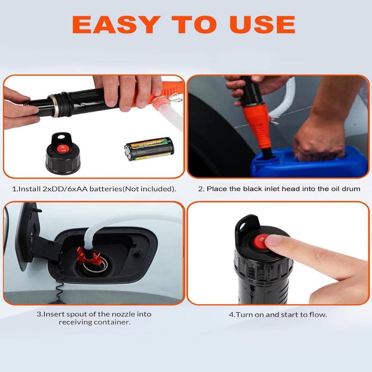 Battery-Powered Liquid Transfer Pump with Extended Tubes and Multi-Fluid Compatibility