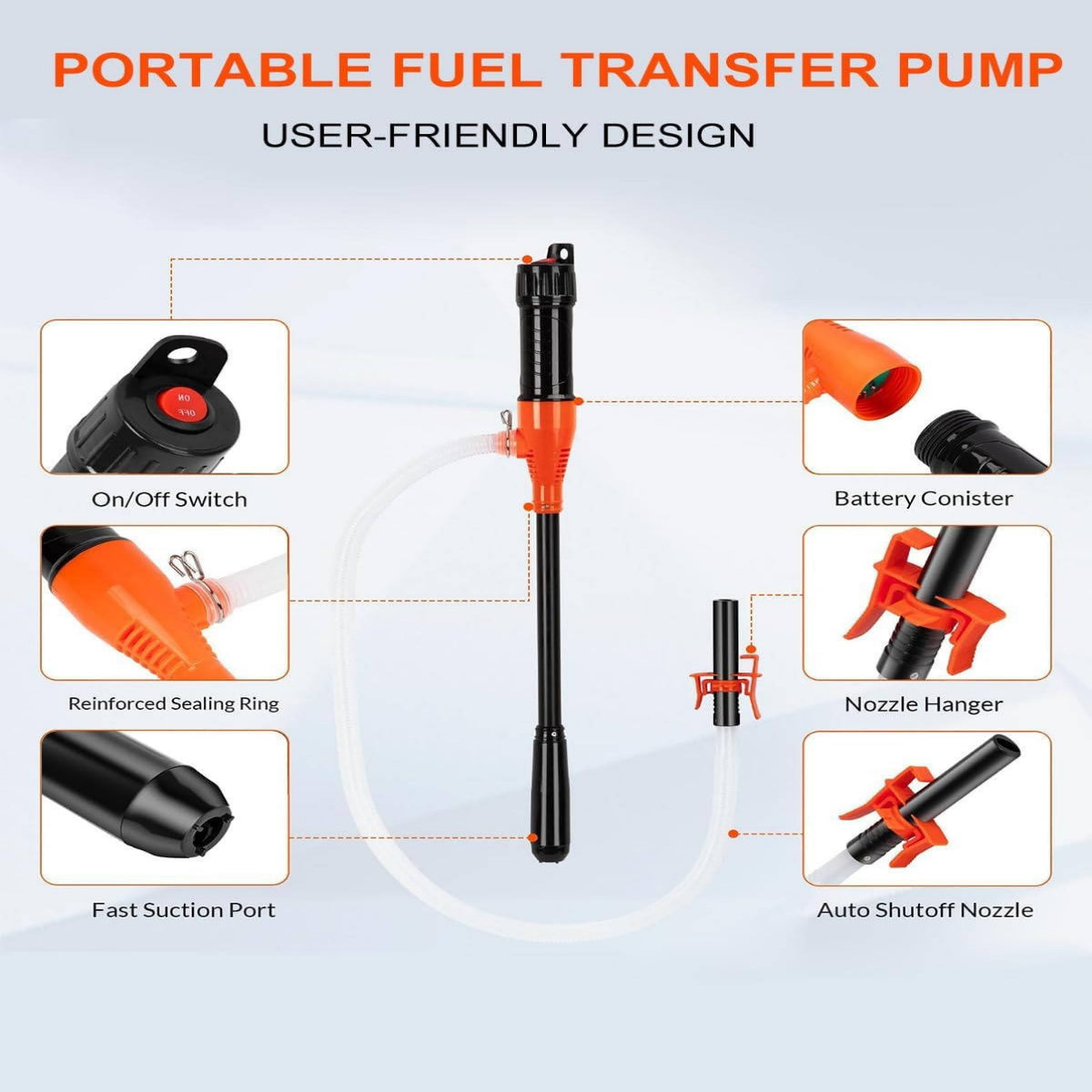 Battery-Powered Liquid Transfer Pump with Extended Tubes and Multi-Fluid Compatibility