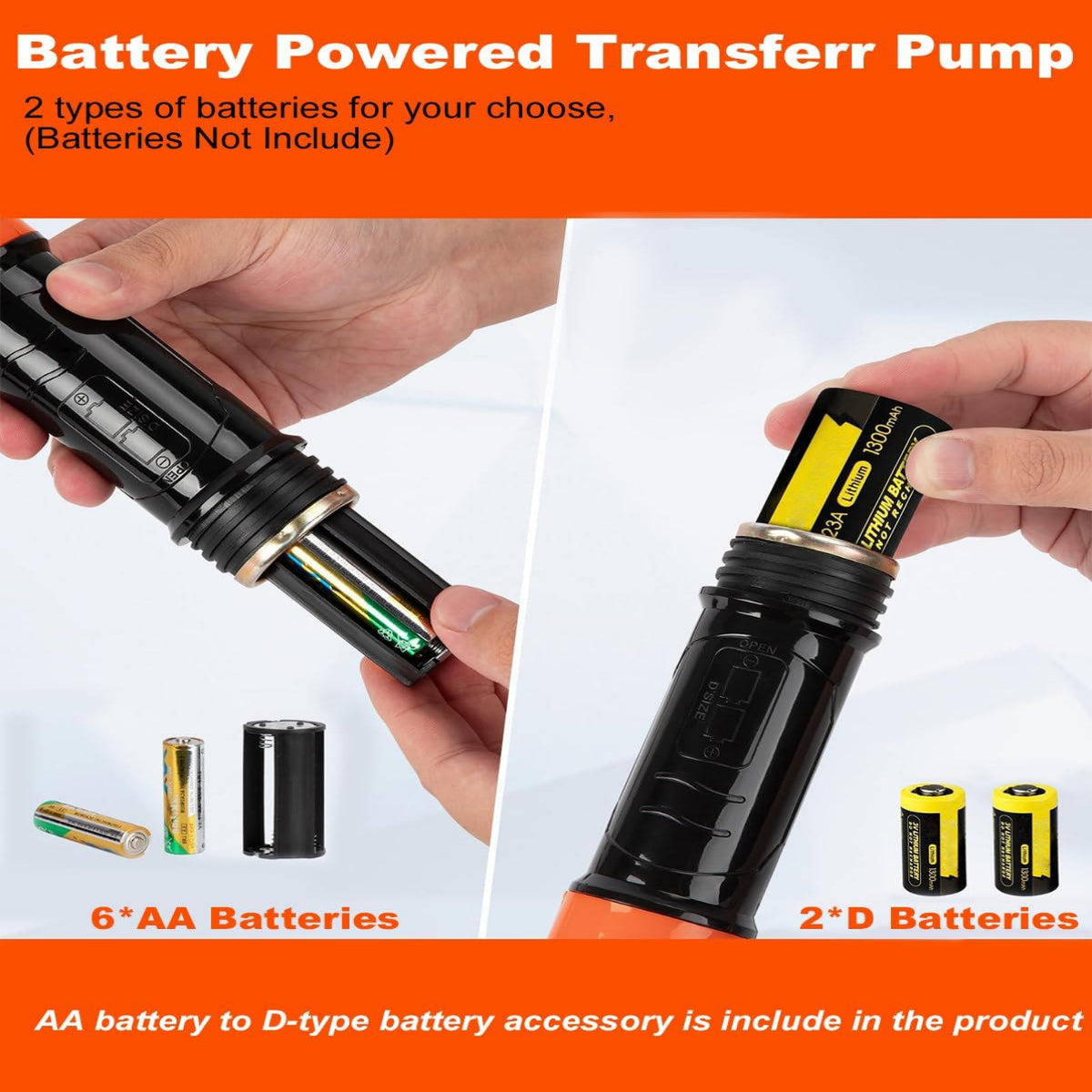 Battery-Powered Liquid Transfer Pump with Extended Tubes and Multi-Fluid Compatibility