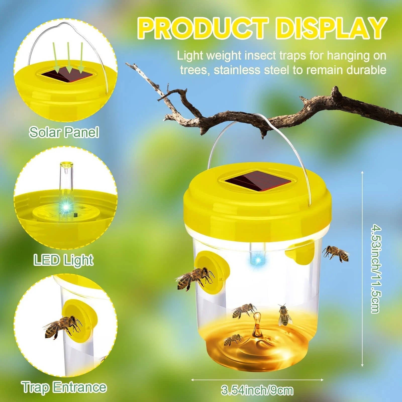 Solar Wasp and Bee Trap with UV Light and Dual Entry Tunnels, 6-Pack