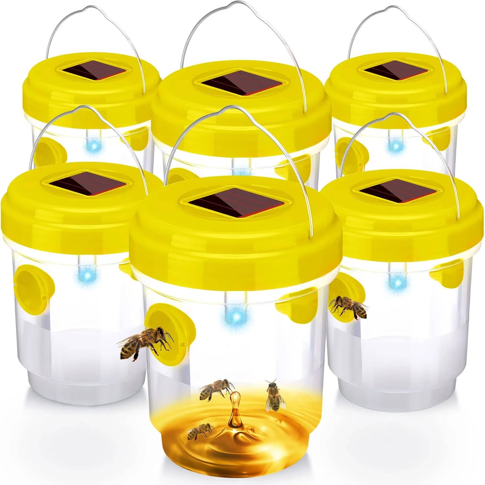 Solar Wasp and Bee Trap with UV Light and Dual Entry Tunnels, 6-Pack