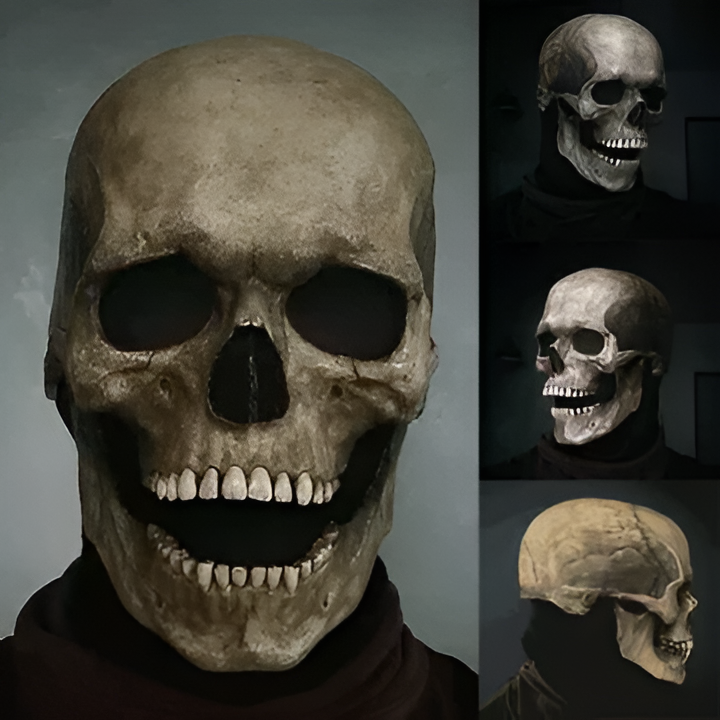 Full Head Skull Mask with Movable Jaw and Realistic Bone Texture