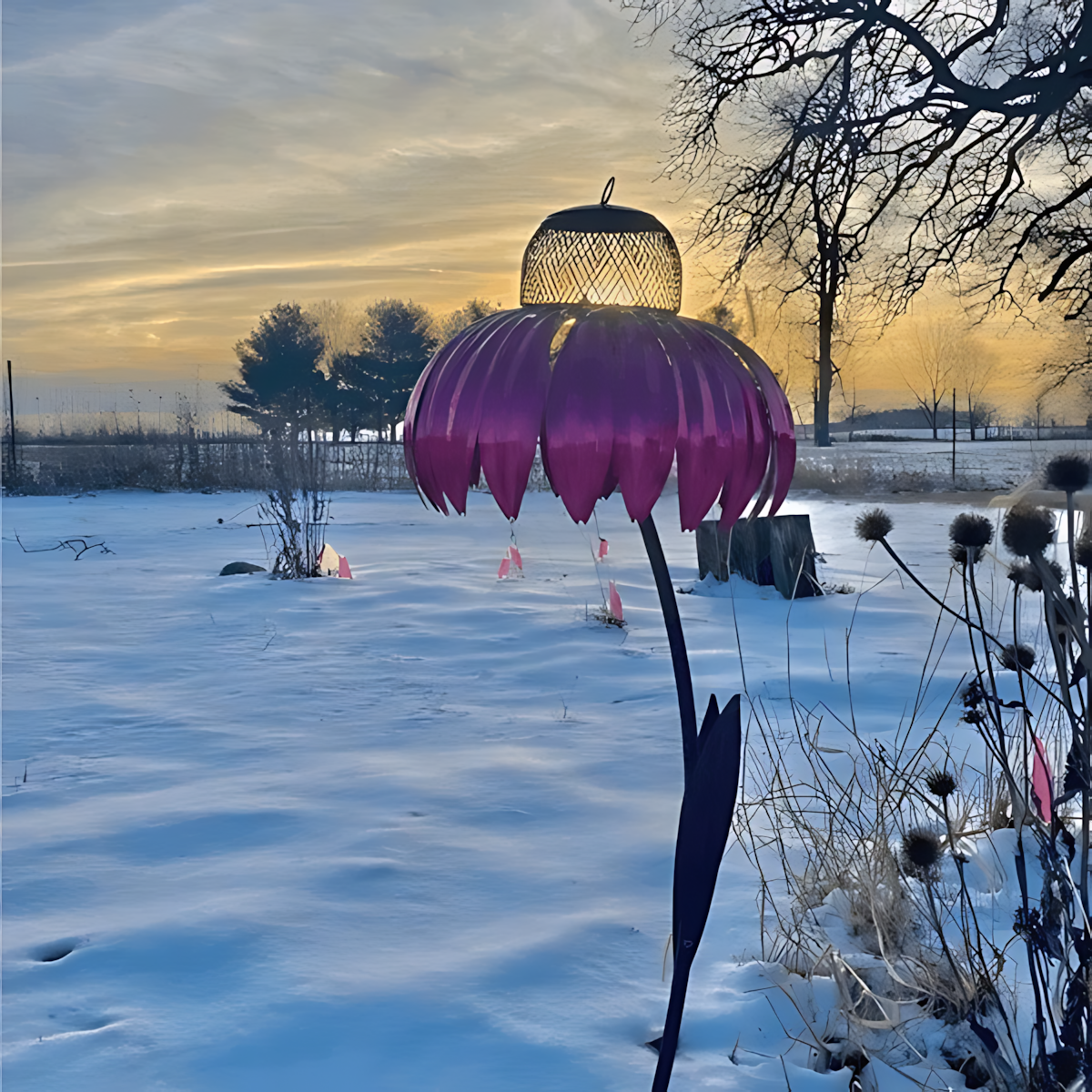 Metal Bird Feeder with Open Dish Design and Lift Top Refill