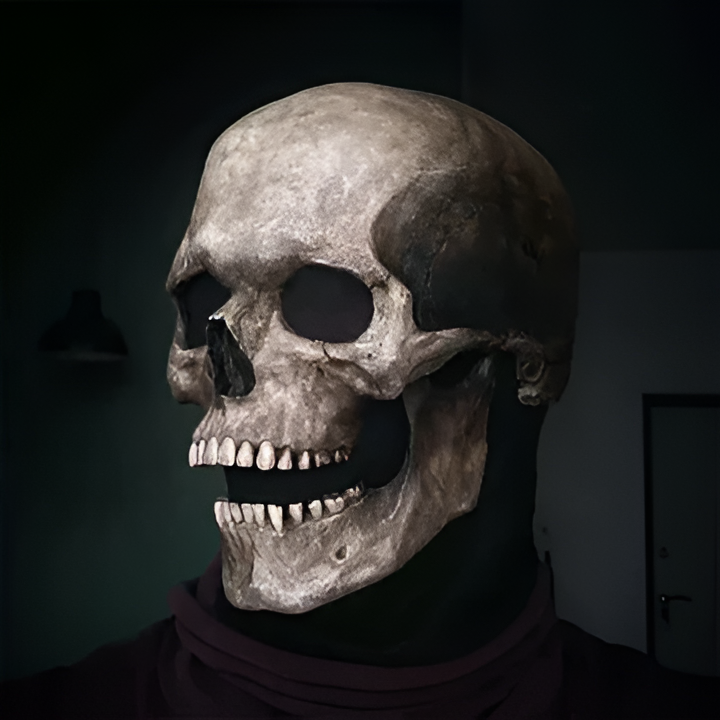 Full Head Skull Mask with Movable Jaw and Realistic Bone Texture