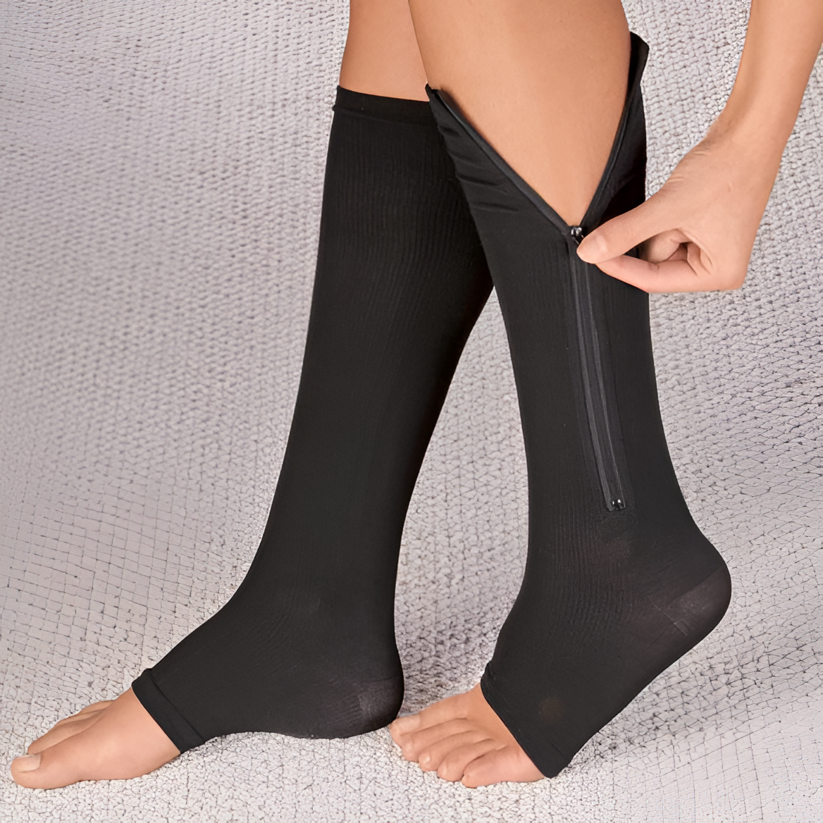 Compression Socks with Side Zipper and Open Toe, 20-30 mmHg Graduated Pressure