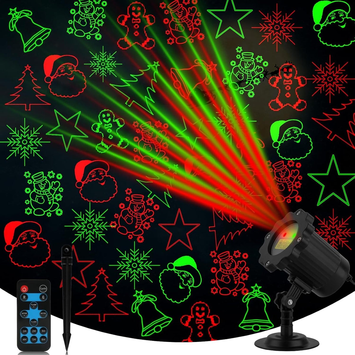 Outdoor Laser Projector Light with RF Remote and Timer, 8 Patterns