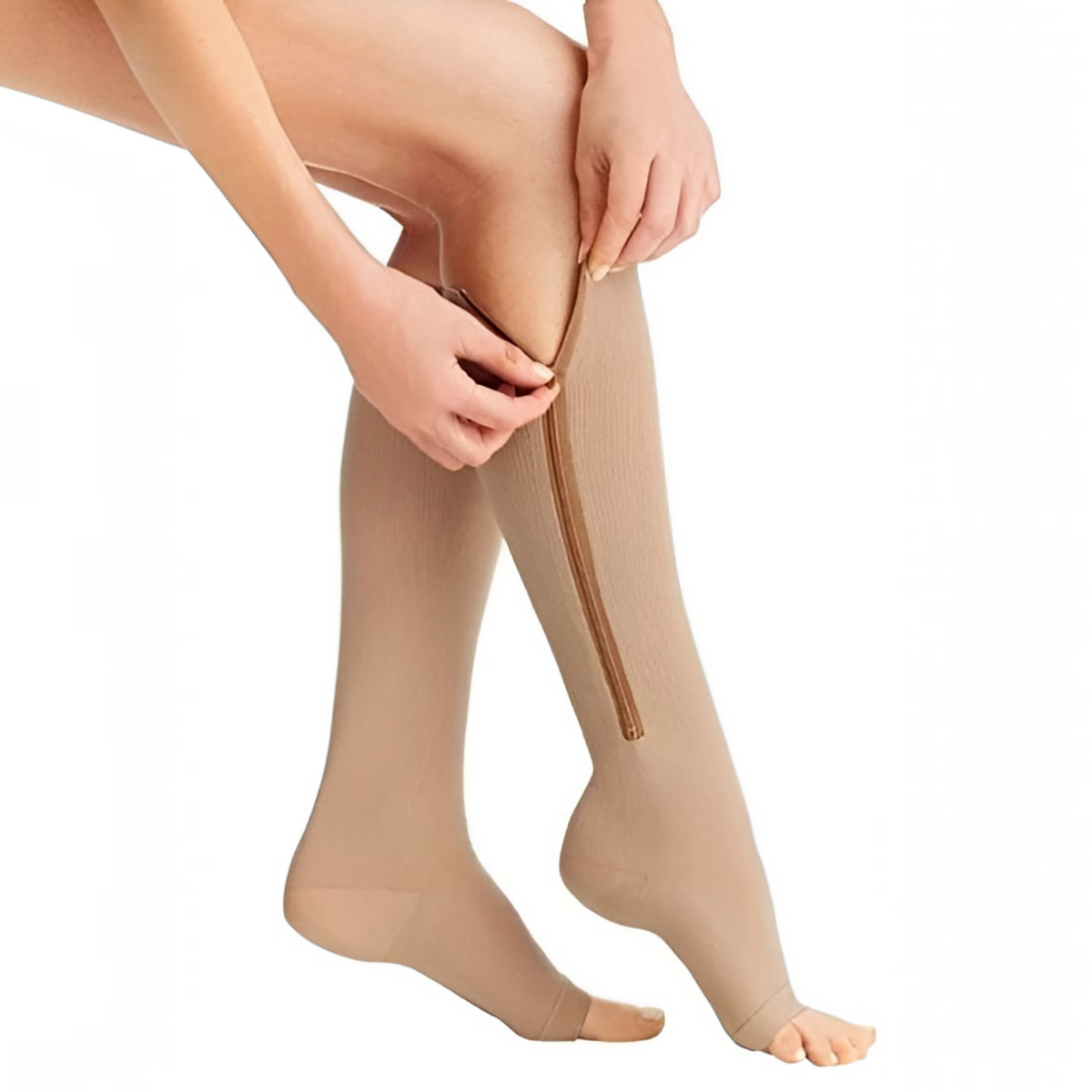 Compression Socks with Side Zipper and Open Toe, 20-30 mmHg Graduated Pressure