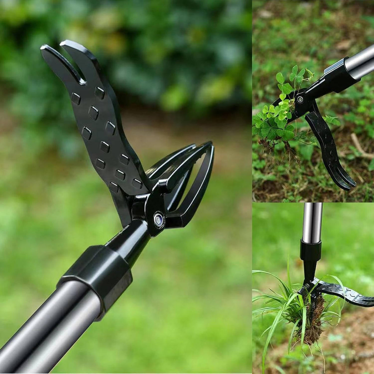 Weed Puller with Foot Pedal Activation and Four Steel Claws, Bamboo Handle