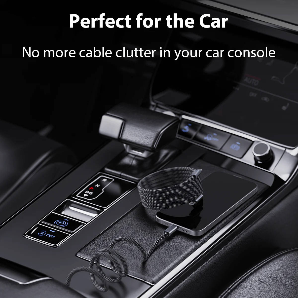Self-Coiling Magnetic Charging Cable with Braided Fabric and Dual Port Tips