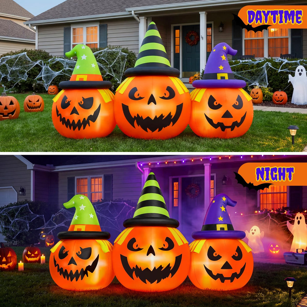 Halloween Inflatable Pumpkin Display with White LED Lights and Built-In Air Blower, 6 Feet Wide