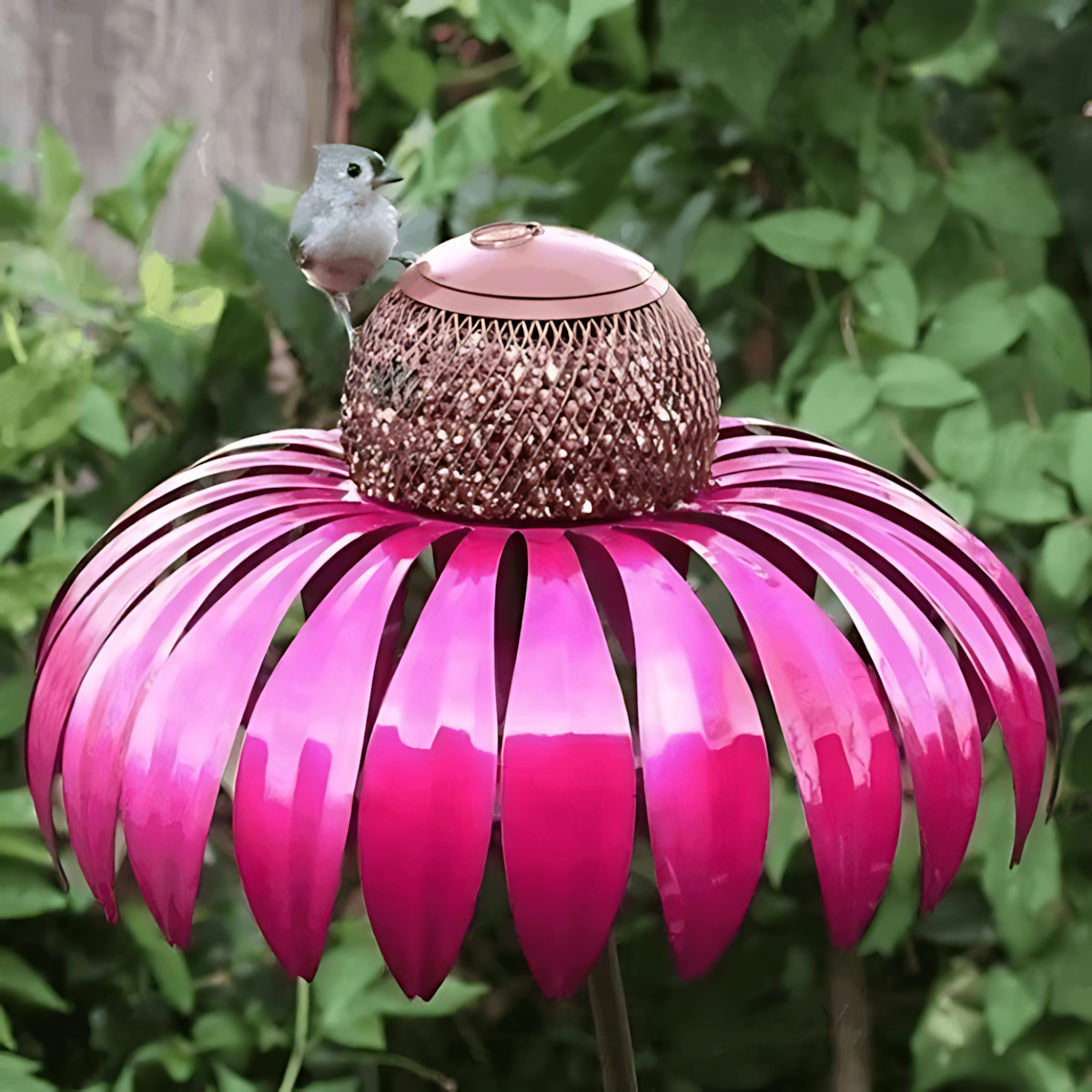 Metal Bird Feeder with Open Dish Design and Lift Top Refill