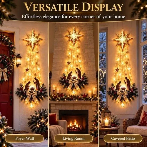 Nativity Scene Wall Ornament with Warm White LED Lights and Star Cutout
