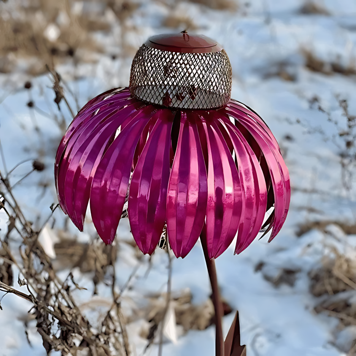 Metal Bird Feeder with Open Dish Design and Lift Top Refill