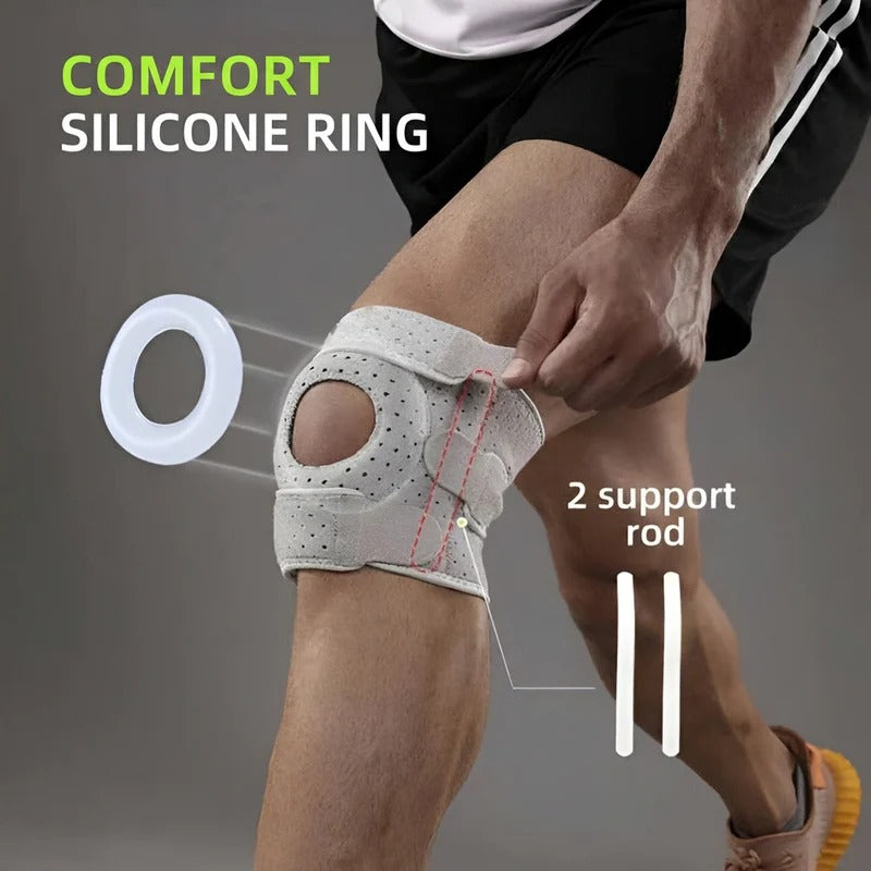 Adjustable Knee Brace with Silicone Ring and Dual Side Stabilizers