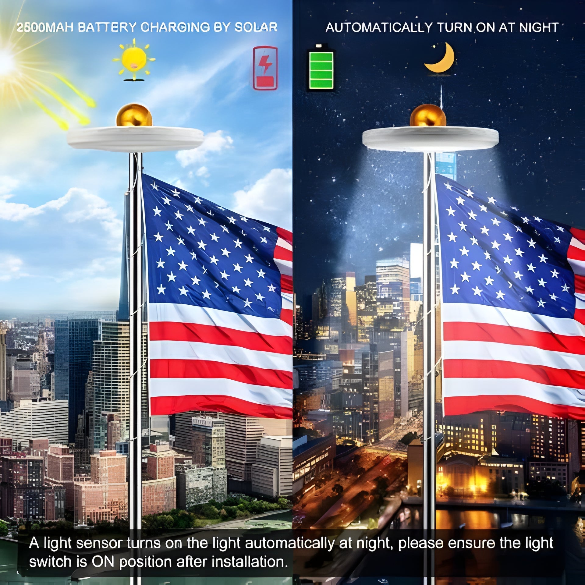Solar Flagpole Light with 26 LED and Automatic Dusk to Dawn Operation