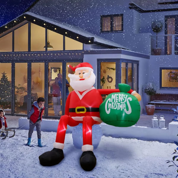 8 Foot Climbing Santa Inflatable with Built-In LED Lights and Ground Stakes