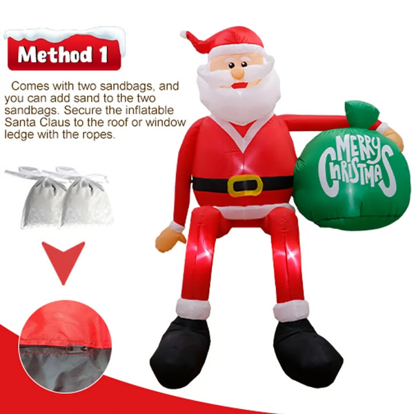 8 Foot Climbing Santa Inflatable with Built-In LED Lights and Ground Stakes