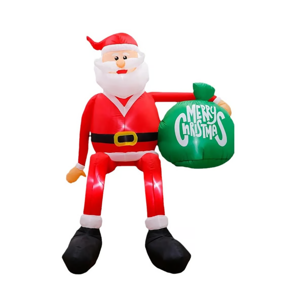 8 Foot Climbing Santa Inflatable with Built-In LED Lights and Ground Stakes