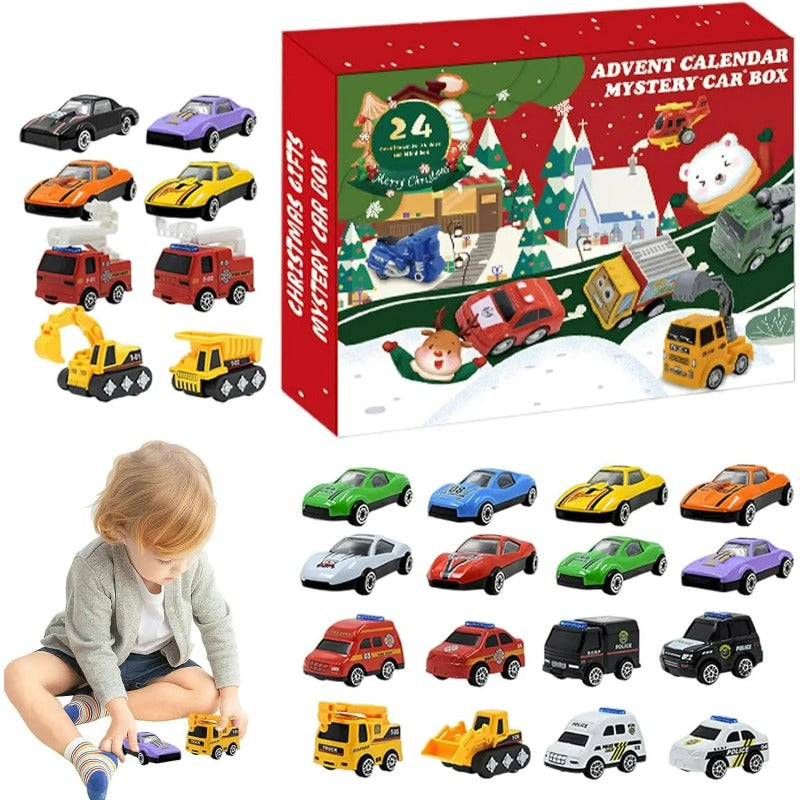 Christmas Advent Calendar with 24 Pull Back Mini Cars and Colorful Racing Vehicles