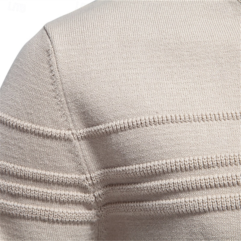 Mens Textured Crewneck Sweater with Subtle Woven Lines and a Tailored Fit in Five Colors